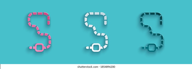 Paper cut Worm icon isolated on blue background. Fishing tackle. Paper art style. Vector