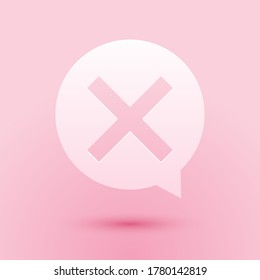 Paper cut X Mark, Cross in circle icon isolated on pink background. Check cross mark icon. Paper art style. Vector