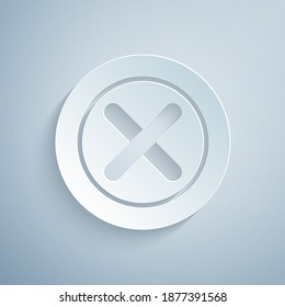 Paper cut X Mark, Cross in circle icon isolated on grey background. Check cross mark icon. Paper art style. Vector.