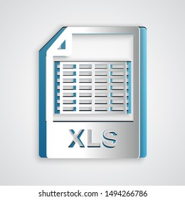 Paper cut XLS file document. Download xls button icon isolated on grey background. Excel file symbol. Paper art style. Vector Illustration