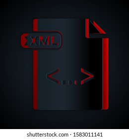 Paper cut XML file document. Download xml button icon isolated on black background. XML file symbol. Paper art style. Vector Illustration