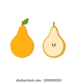 Paper cut yellow pear. Vector illustration. Paper art style apple. 