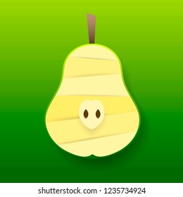 Paper cut yellow pear. Vector illustration. Origami concept. 