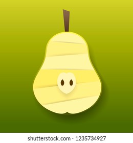 Paper cut yellow pear. Vector illustration. Origami concept. 