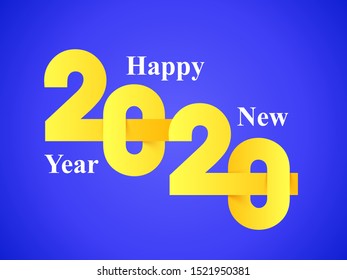 Paper cut yellow text of 2020 on blue background for Happy New Year celebration. Can be used as greeting card design.