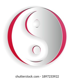Paper cut Yin Yang symbol of harmony and balance icon isolated on white background. Paper art style. Vector.