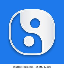 Paper cut Yin Yang symbol of harmony and balance icon isolated on blue background. Paper art style. Vector