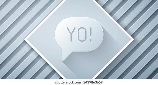 Paper cut Yo slang lettering icon isolated on grey background. Greeting words. Paper art style. Vector