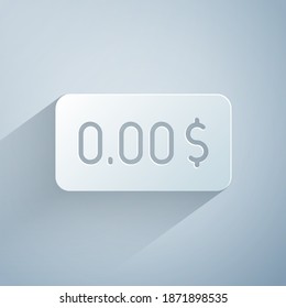 Paper cut Zero cost icon isolated on grey background. Empty bank account. Paper art style. Vector