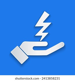 Paper cut Zeus icon isolated on blue background. Greek god. God of Lightning. Paper art style. Vector