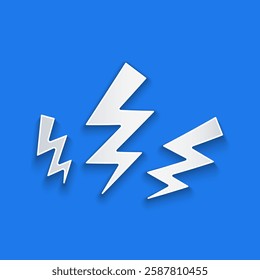 Paper cut Zeus icon isolated on blue background. Greek god. God of Lightning. Paper art style. Vector