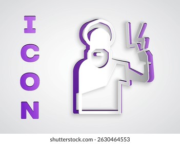 Paper cut Zeus icon isolated on grey background. Greek god. God of Lightning. Paper art style. Vector