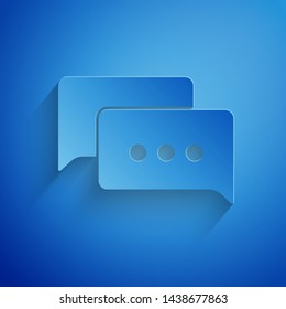 Paper cut1 Speech bubble chat icon isolated on blue background. Message icon. Communication or comment chat symbol. Paper art style. Vector Illustration