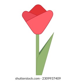 Paper cute decorative red tulip made of paper, origami, applique made by a child for a gift