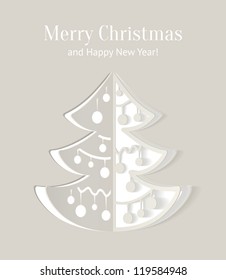 Paper cut-out christmas tree illustration with smooth shadows, vector