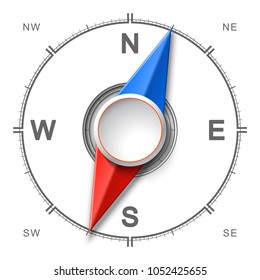 Paper Cutout compass with shade in 3d and origami style. Vector illustration. Modern brass compass isolated on white background
