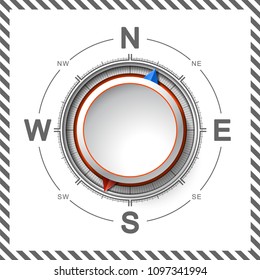 Paper Cutout compass with shade in 3d and origami style. Vector illustration. Modern brass compass isolated on white background
