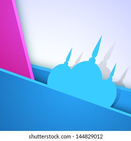 Paper cutout design of a mosque on creative abstract background.