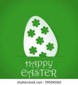 Paper cutout egg on a green card for Happy Easter. Vector illustration for greeting, banner, logo, badge, poster
