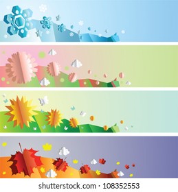 Paper cut-out four seasons banners set
