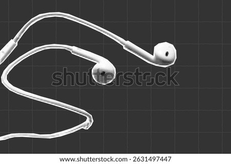 Paper cutout podcast element with dotted halftone effect. Retro pop art headphones collage for online radio, live shows, digital broadcasting, cutting from magazine.