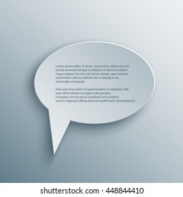Paper Cutout round speech bubble with shade in 3d and origami style. Vector illustration.