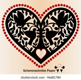  Paper cutout Scherenschnitte birds tree and heart