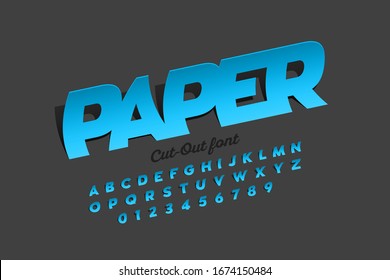 Paper cut-out style font design, alphabet letters and numbers vector illustration