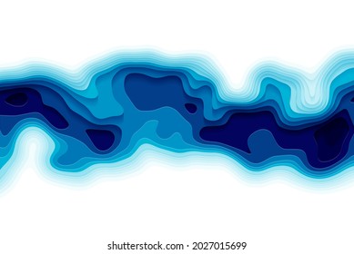 Paper cutout vector background.Flowing overlapping shapes and blue shade colors.