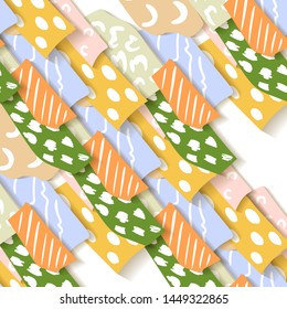 Paper cutout vector illustration. Fabric texture. Cut paper craft pattern in origami style. 3d vector. Design element.