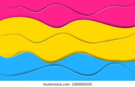 Paper Cutout Waves Pansexual Pride Flag Panoramic Design. Horizontal Pansexual pride flag colors in paper origami waves.  Vector Illustration. EPS 10.