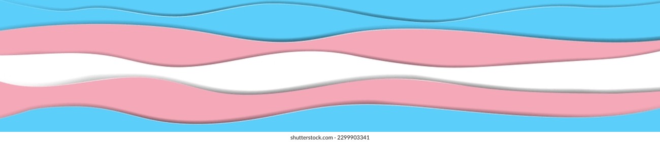 Paper Cutout Waves Transgender Pride Flag Panoramic Design. Horizontal Panorama of trans pride flag colors in paper origami waves.  Vector Illustration. EPS 10.