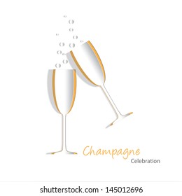 Paper cutouts of champagne glasses with bubbles. EPS10 vector format with blends, transparencies and simple gradients.