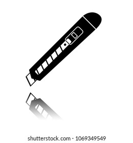 Paper cutter icon. Black icon with mirror reflection on white ba