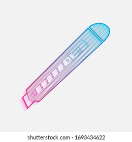 Paper cutter icon. Colored logo with diagonal lines and blue-red gradient. Neon graphic, light effect