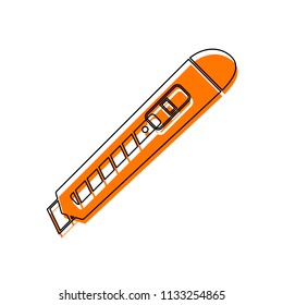 Paper cutter icon. Isolated icon consisting of black thin contour and orange moved filling on different layers. White background