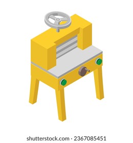 Paper cutter machine - isometric vector illustration. Flat color design.