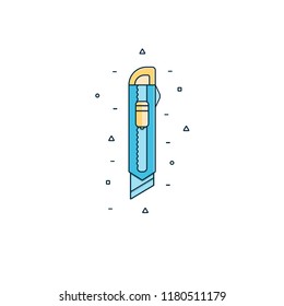 Paper cutter utility knife with segmented blade - flat color line icon. Office or school supply, item, object, pictogram in outline design.