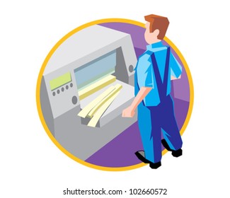 Paper cutter at work print service vector icon illustration