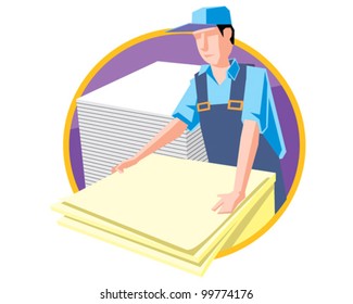 Paper cutter at work print service vector icon illustration