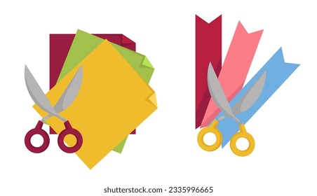Paper cutting art lessons and classes, isolated crafts and handmade products workshop. Scissors and page with shapes corners. Education and creativity skills improvement. Vector in flat style