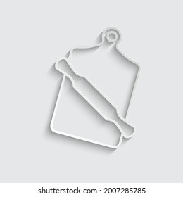 paper cutting board with Rolling pin vector icon.  homemade food sign