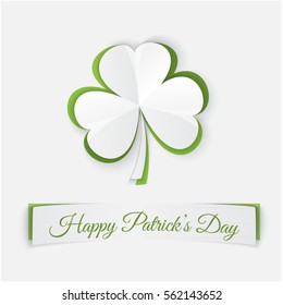 Paper cutting Clover leaves pattern. Vector greeting card for St. Patrick's Day.