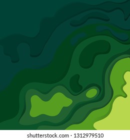 paper cutting green. 3D vector. topographic map.