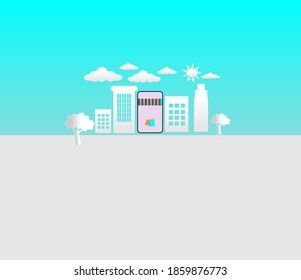 Paper cutting pattern in front of online supermarket shop