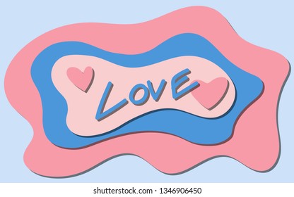 Paper cutting pink and blue color with text love vector