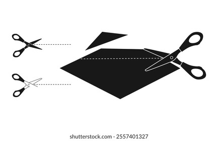 Paper cutting scissors with cut lines vector design