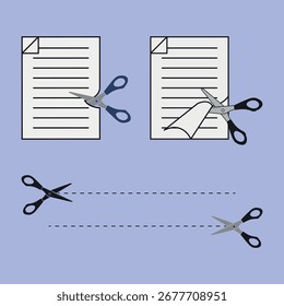 Tijeras de corte de papel con líneas de corte de diseño de Vector