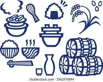 Paper cutting style illustrations with Japanese rice and food theme