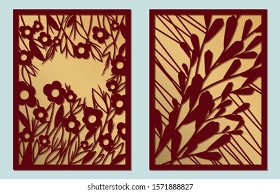 Paper cutting template for invitation design, greeting card, card. Transparent, openwork cover layout, label, tag, border for paper format.
